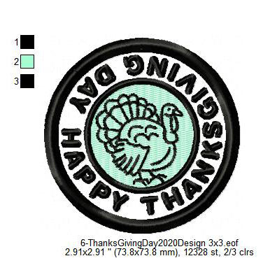 Happy Thanksgiving Day Turkey Line Art Merit Badge Machine Embroidery Digitized Design Files