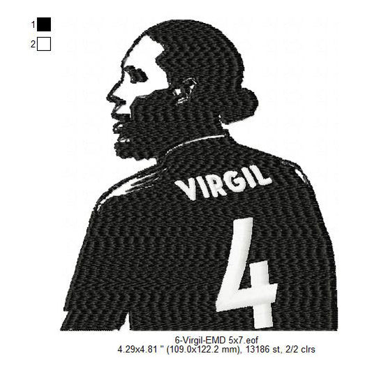 Virgil van Dijk Dutch Football Player Silhouette Machine Embroidery Digitized Design Files