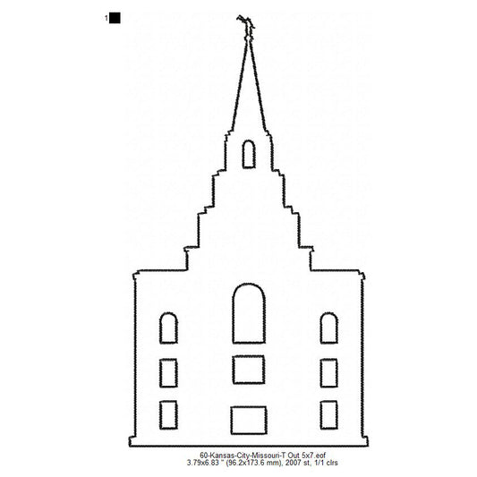 Kansas City Missouri LDS Temple Outline Machine Embroidery Digitized Design Files