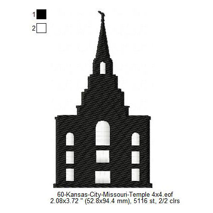 Kansas City Missouri LDS Temple Silhouette Machine Embroidery Digitized Design Files