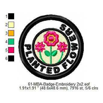 Planted Flowers Daily Life Merit Adulting Badge Machine Embroidery Digitized Design Files