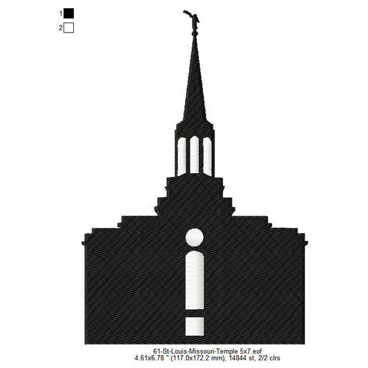 St Louis Missouri LDS Temple Silhouette Machine Embroidery Digitized Design Files
