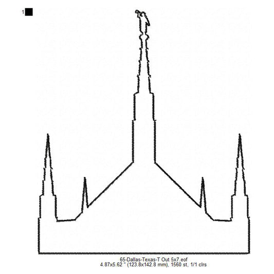 Dallas Texas LDS Temple Outline Machine Embroidery Digitized Design Files