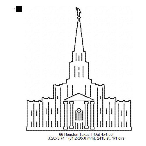 Houston Texas LDS Temple Outline Machine Embroidery Digitized Design Files
