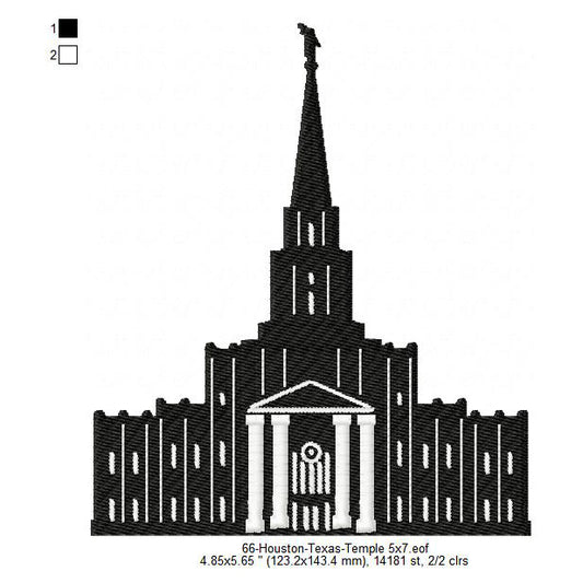 Houston Texas LDS Temple Silhouette Machine Embroidery Digitized Design Files