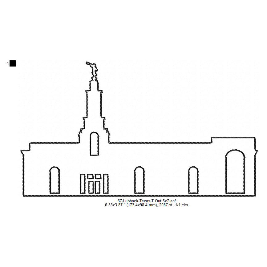 Lubbock Texas LDS Temple Outline Machine Embroidery Digitized Design Files