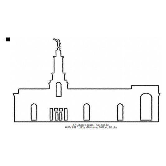 Lubbock Texas LDS Temple Outline Machine Embroidery Digitized Design Files
