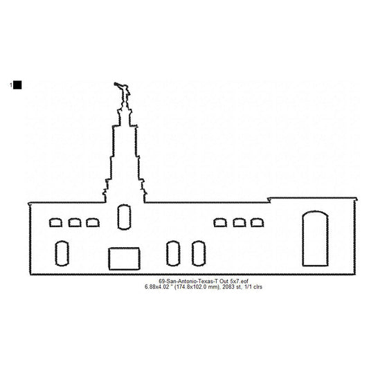 San Antonio Texas LDS Temple Outline Machine Embroidery Digitized Design Files