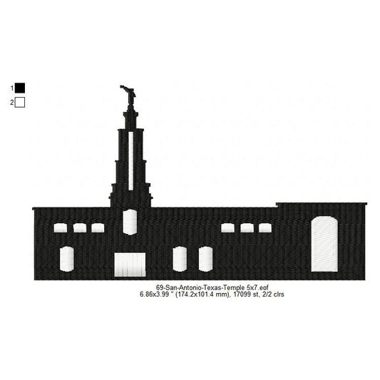 San Antonio Texas LDS Temple Silhouette Machine Embroidery Digitized Design Files