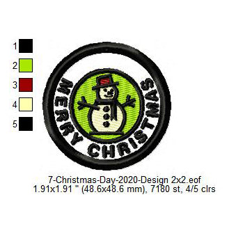 Merry Christmas Snowman Merit Badge Machine Embroidery Digitized Design Files