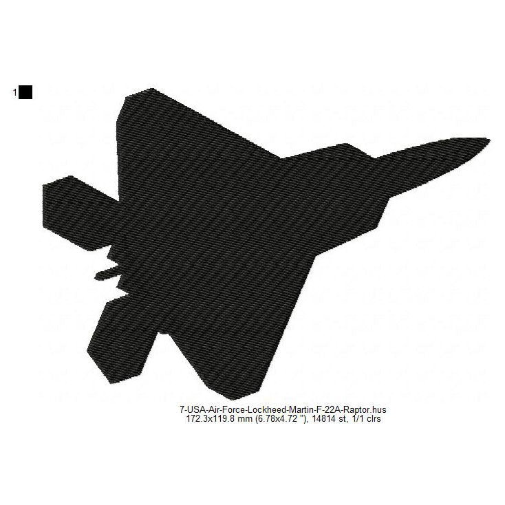 Lockheed Martin F-22A Raptor Aircraft Silhouette Machine Embroidery Digitized Design Files