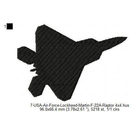 Lockheed Martin F-22A Raptor Aircraft Silhouette Machine Embroidery Digitized Design Files
