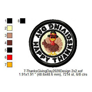 Happy Thanksgiving Day Turkey Hat Merit Badge Machine Embroidery Digitized Design Files