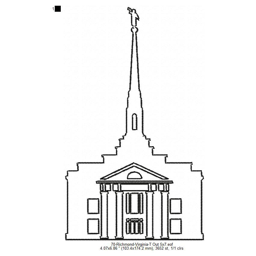 Richmond Virginia LDS Temple Outline Machine Embroidery Digitized Design Files