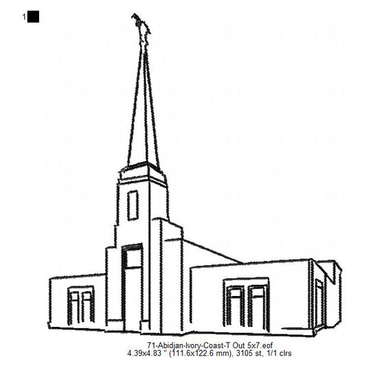 Abidjan Ivory Coast LDS Temple Outline Machine Embroidery Digitized Design Files