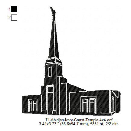 Abidjan Ivory Coast LDS Temple Silhouette Machine Embroidery Digitized Design Files