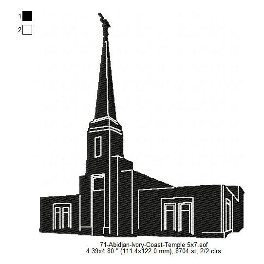 Abidjan Ivory Coast LDS Temple Silhouette Machine Embroidery Digitized Design Files