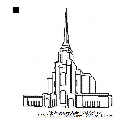 Syracuse Utah LDS Temple Outline Machine Embroidery Digitized Design Files