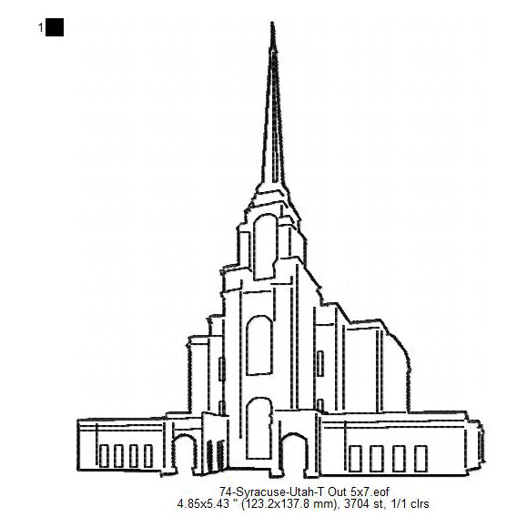 Syracuse Utah LDS Temple Outline Machine Embroidery Digitized Design Files