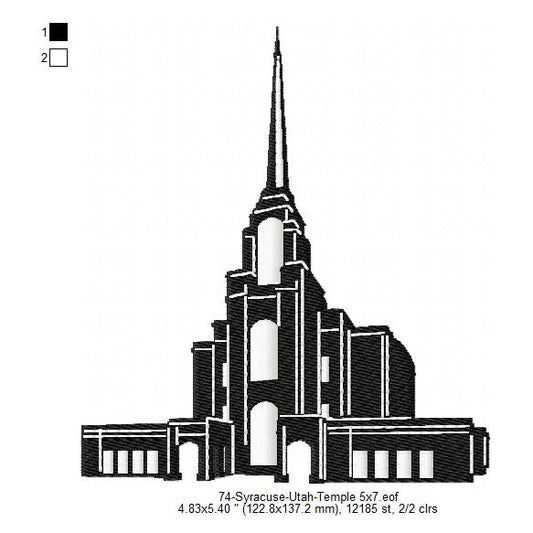 Syracuse Utah LDS Temple Silhouette Machine Embroidery Digitized Design Files
