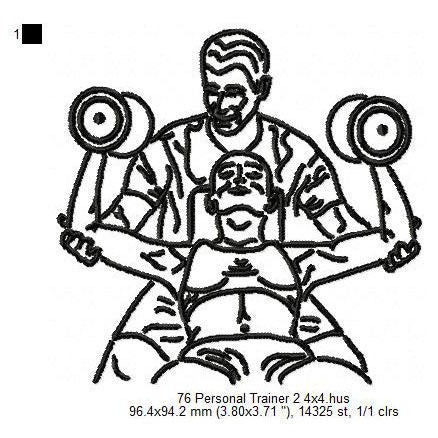 Personal Trainer Line Art Machine Embroidery Digitized Design Files