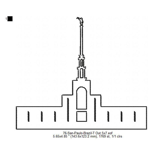 San Paulo Brazil LDS Temple Outline Machine Embroidery Digitized Design Files