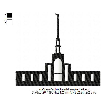 San Paulo Brazil LDS Temple Silhouette Machine Embroidery Digitized Design Files