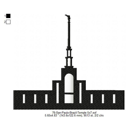 San Paulo Brazil LDS Temple Silhouette Machine Embroidery Digitized Design Files