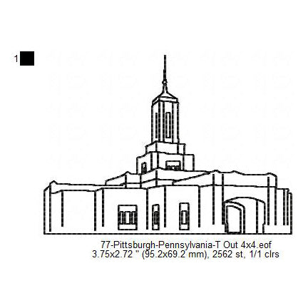 Pittsburgh Pennsylvania LDS Temple Outline Machine Embroidery Digitized Design Files
