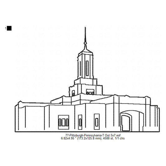 Pittsburgh Pennsylvania LDS Temple Outline Machine Embroidery Digitized Design Files