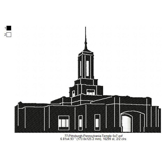 Pittsburgh Pennsylvania LDS Temple Silhouette Machine Embroidery Digitized Design Files