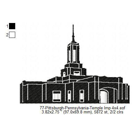 Pittsburgh Pennsylvania LDS Temple Silhouette Machine Embroidery Digitized Design Files