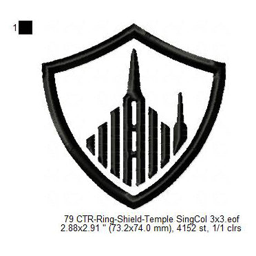 CTR Ring Shield Temple Silhouette Machine Embroidery Digitized Design Files