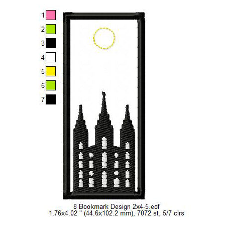 Salt Lake City LDS Temple Bookmark Machine Embroidery Digitized Design Files