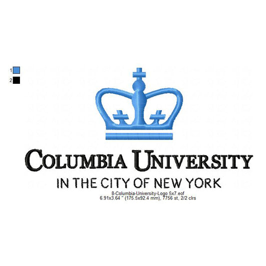 Columbia University Logo Machine Embroidery Digitized Design Files
