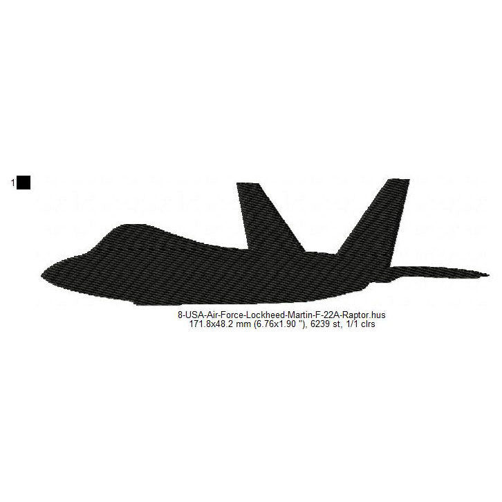 Lockheed Martin F-22A Raptor Aircraft Silhouette Machine Embroidery Digitized Design Files
