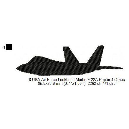 Lockheed Martin F-22A Raptor Aircraft Silhouette Machine Embroidery Digitized Design Files