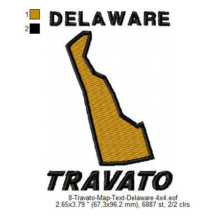 Travato Delaware State Map Designs Machine Embroidery Digitized Design Files