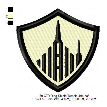 CTR Ring Shield Temple Silhouette Machine Embroidery Digitized Design Files