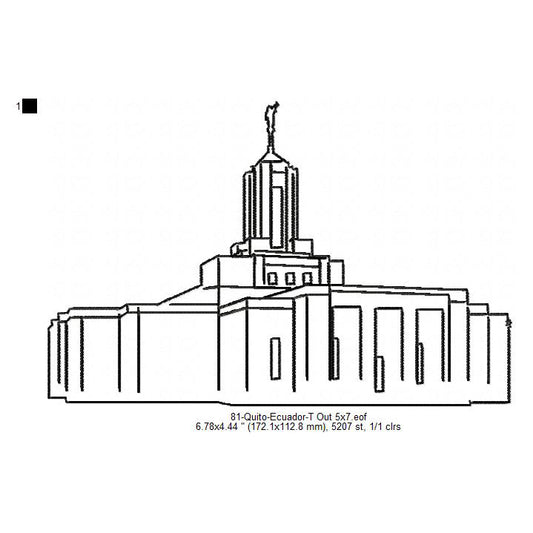 Quito Ecuador LDS Temple Outline Machine Embroidery Digitized Design Files