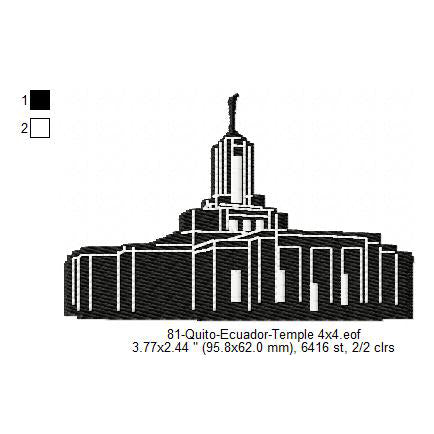 Quito Ecuador LDS Temple Silhouette Machine Embroidery Digitized Design Files