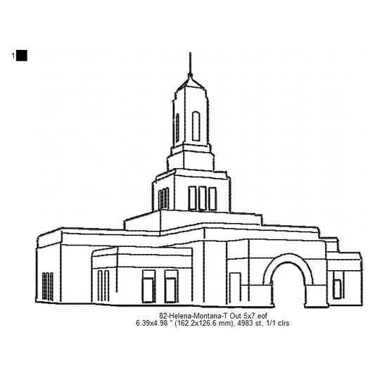 Helena Montana LDS Temple Outline Machine Embroidery Digitized Design Files