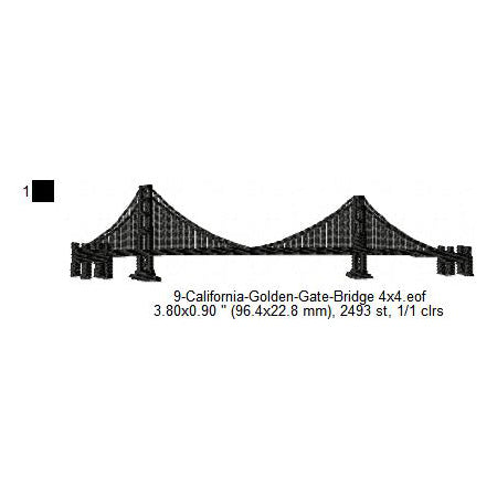 California Golden Gate Bridge Silhouette Machine Embroidery Digitized Design Files