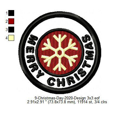 Merry Christmas Snow Merit Badge Machine Embroidery Digitized Design Files