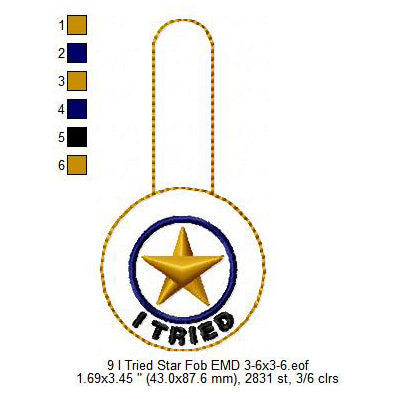 I Tried Star Fob Key Ring Patch Machine Embroidery Digitized Design Files