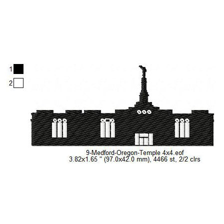 Medford Oregon LDS Temple Silhouette Machine Embroidery Digitized Design Files