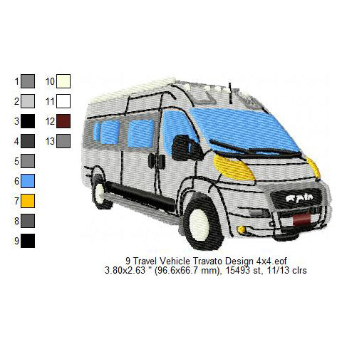 Travel Vehicle Travato Machine Embroidery Digitized Design Files