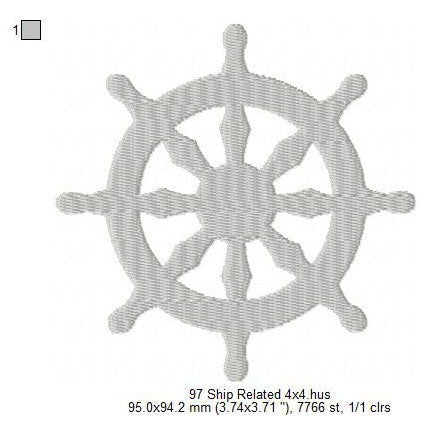 Ship Wheel Silhouette Machine Embroidery Digitized Design Files