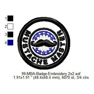 Mustache Master Merit Adulting Badge Machine Embroidery Digitized Design Files