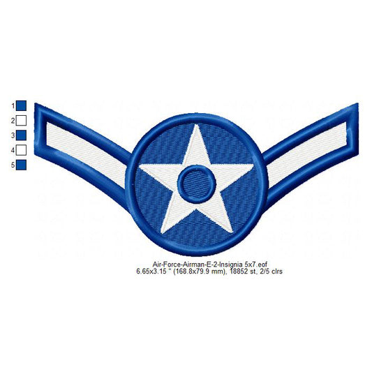 Air Force Airman E-2 Insignia Machine Embroidery Digitized Design Files